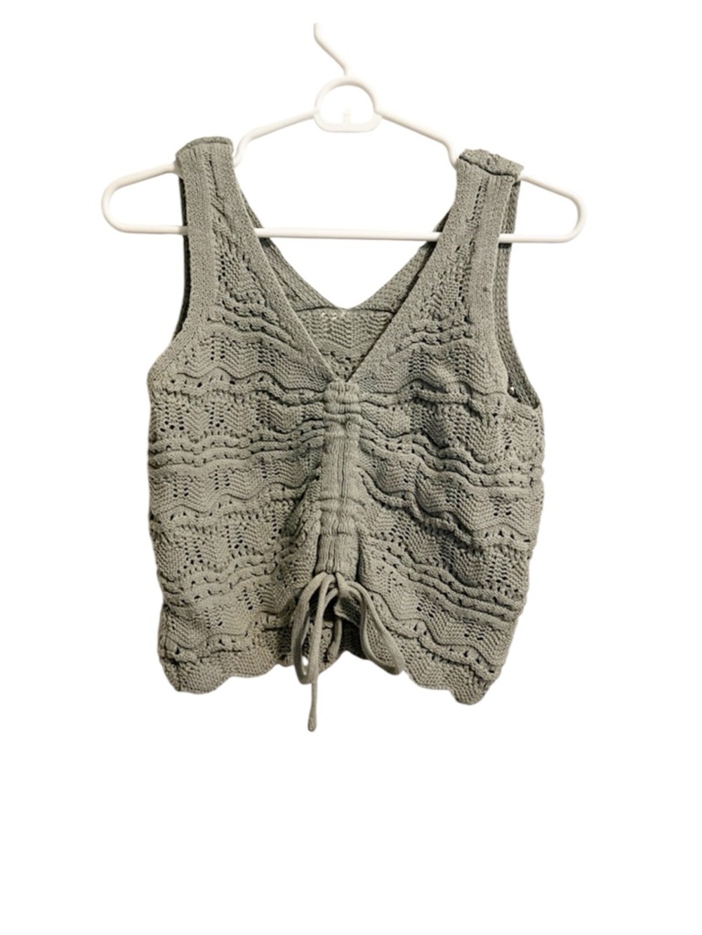 Jessica Simpson Crochet Drawstring Tank Top - Olive Green